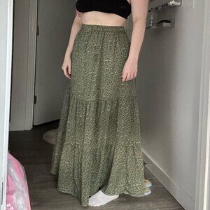 thin green floral skirt